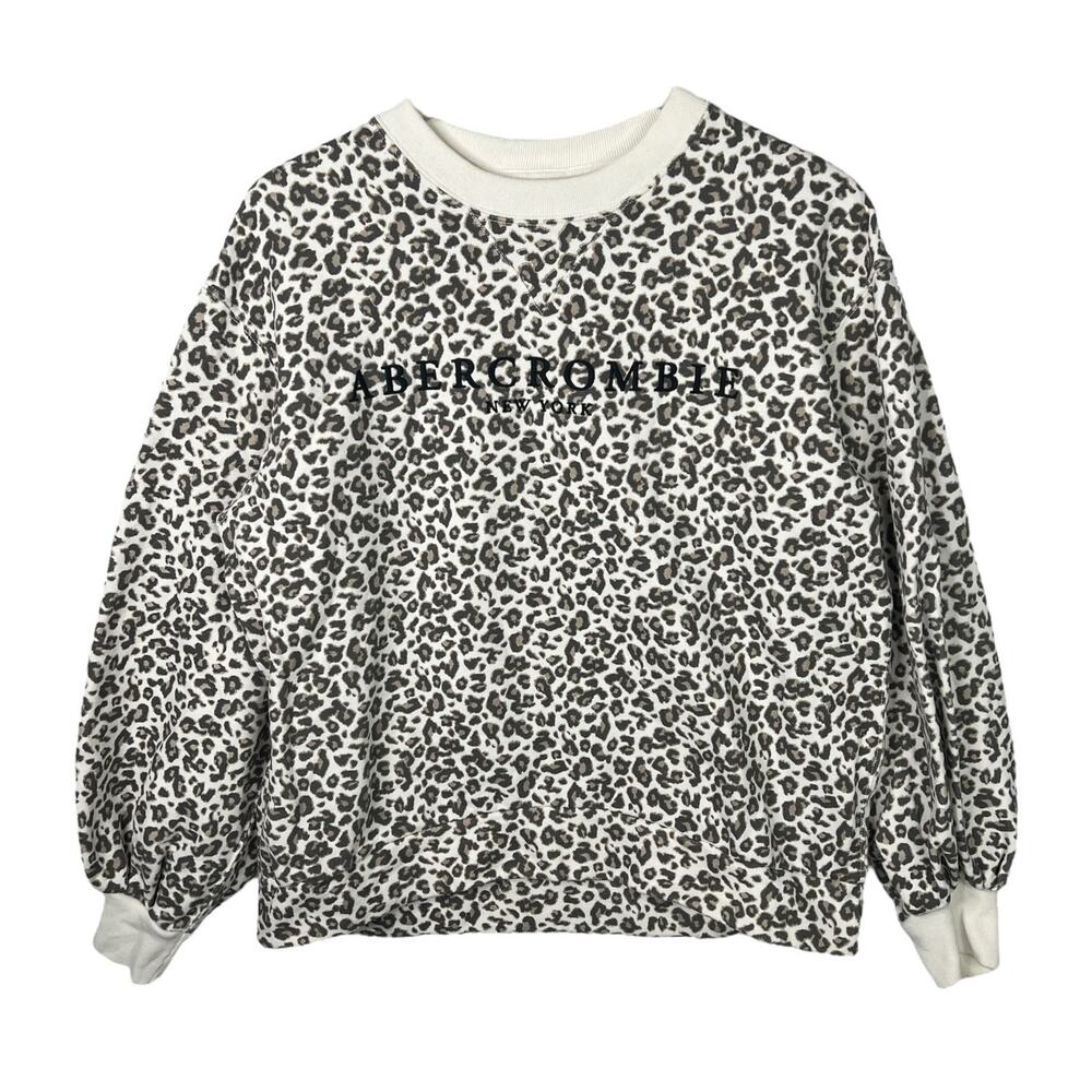 Abercrombie Leopard Sweatshirt Crewneck Soft A&F Logo Balloon Sleeve Medium